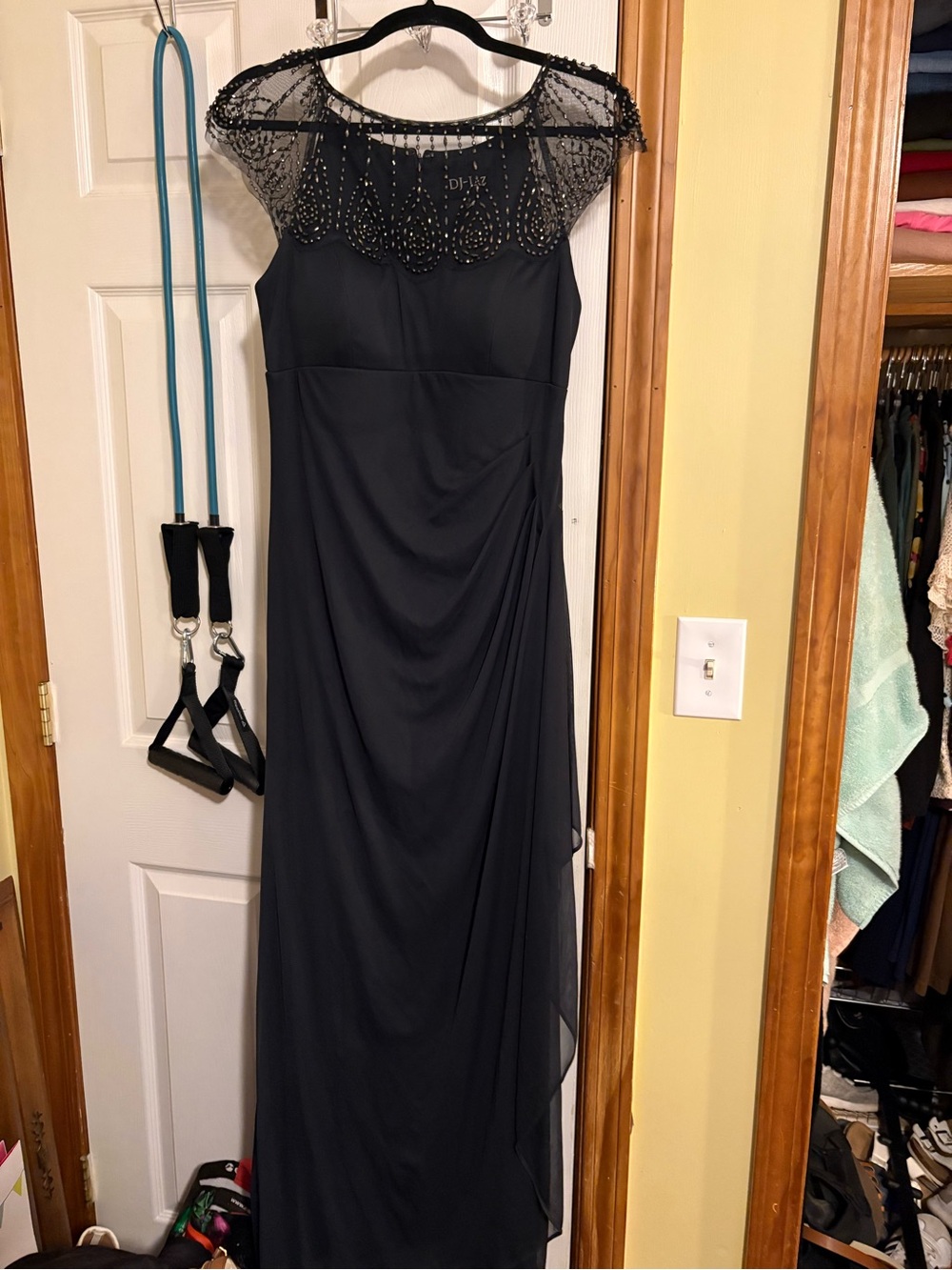 Black Beaded Illusion Yoke Evening Gown